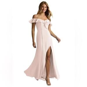 AZAZIE SOPHIE Rose Petal A-Line Off the Shoulder Chiffon Dress A2